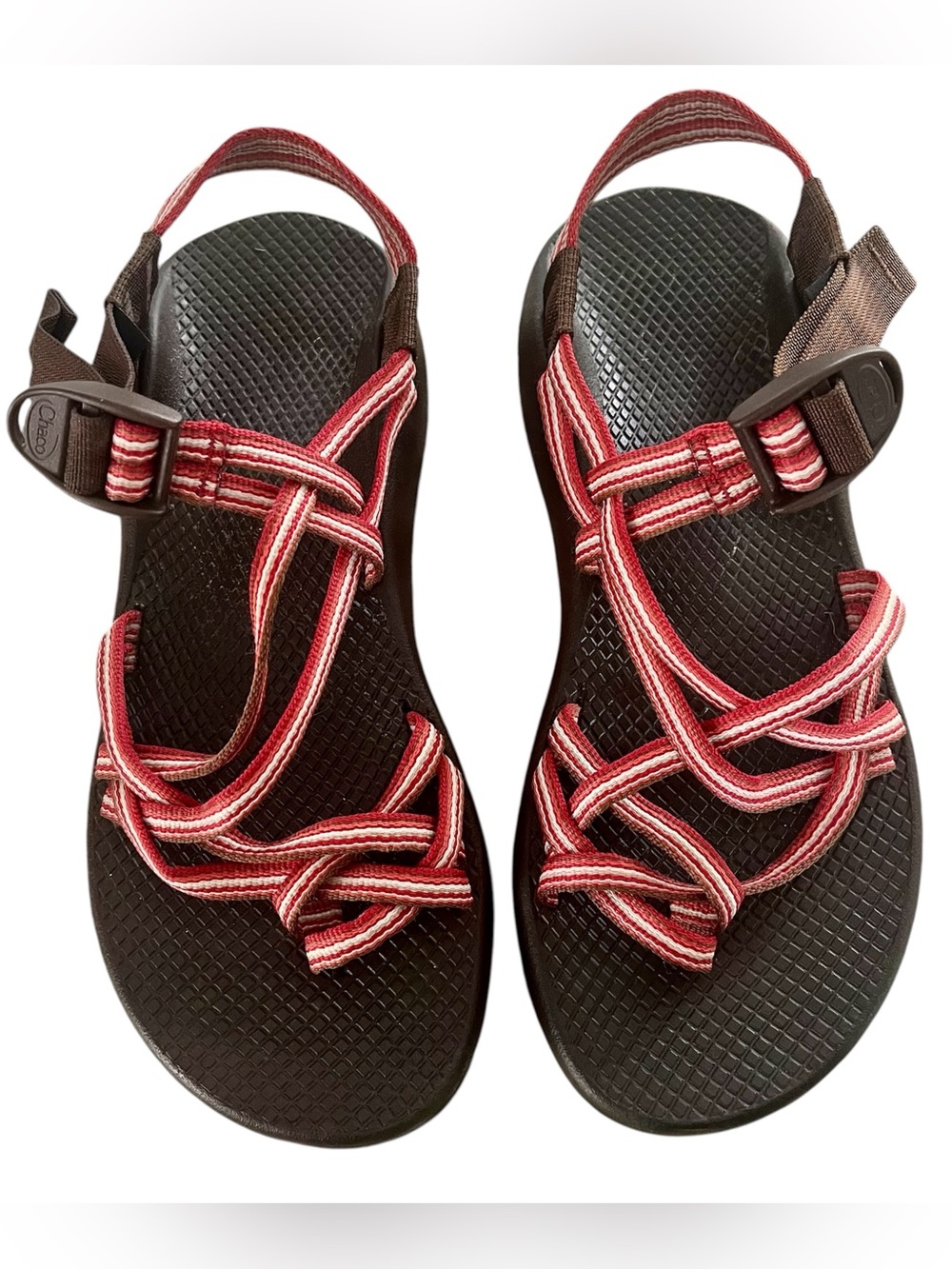 Chaco ZX2 Unaweep Women 9 Strappy Toe Loop Sandals Red Cream Brown Double Strap